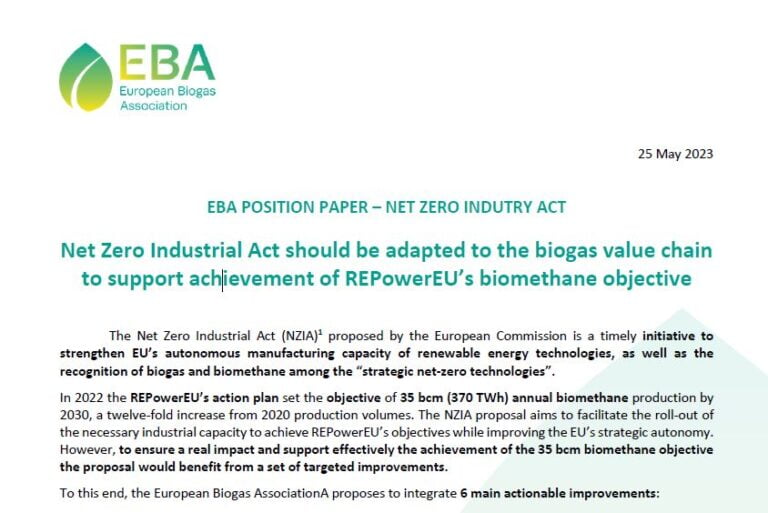 Net Zero Industrial Act Should Be Adapted To The Biogas Value Chain To